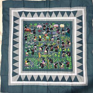 Authentic Hand-Embroidered Large Hmong Story Cloth 33" x 34" Traditional Village